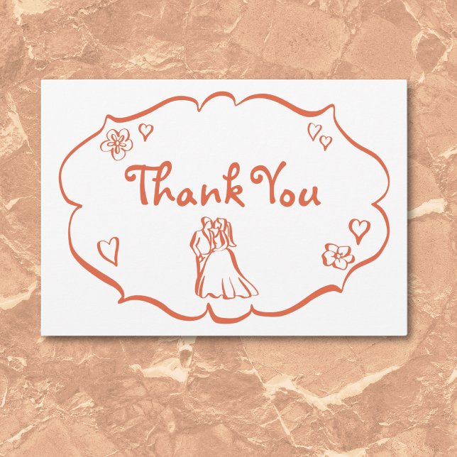 Whimsical Retro Hand Drawn Sunset Orange Wedding Thank You Card (Whimsical Retro Hand Drawn Sunset Orange Wedding Invitation)