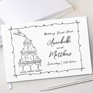 Whimsical Retro Hand Drawn Wedding Guest Book
