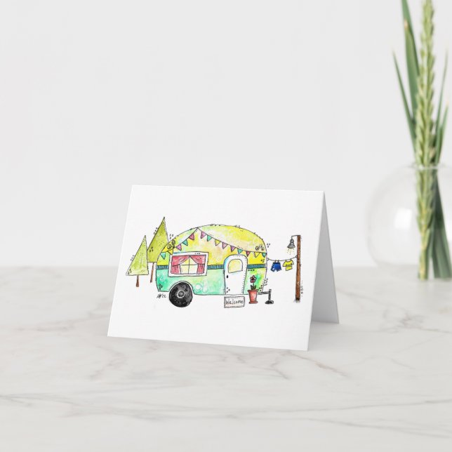 Whimsical Retro Happy Camper Card (Front)
