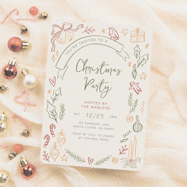 Whimsical Retro Illustrations Christmas Party Invitation (Creator Uploaded)