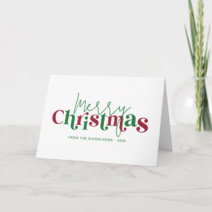 Whimsical Retro Merry Christmas with Family Name Card