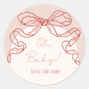 Whimsical Retro Orange Hand Drawn Bow Baby Shower Classic Round Sticker