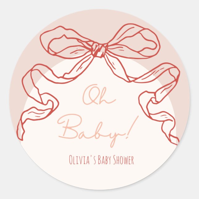 Whimsical Retro Orange Hand Drawn Bow Baby Shower Classic Round Sticker (Front)