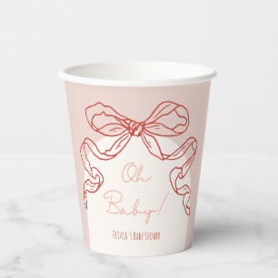 Whimsical Retro Orange Hand Drawn Bow Baby Shower Paper Cups