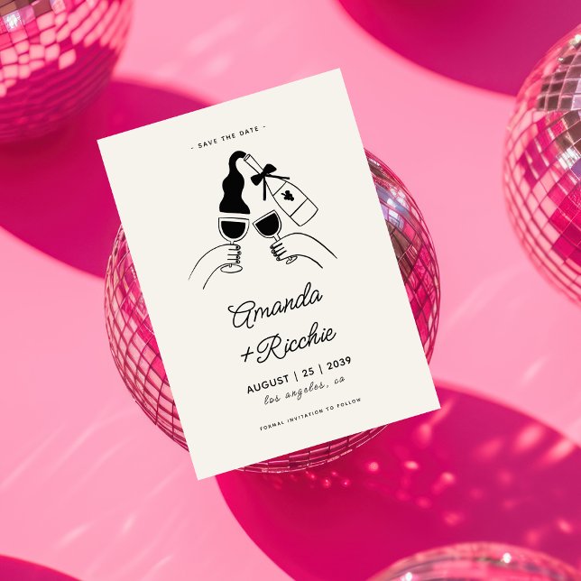 Whimsical Retro Playful Hand Drawn Cheers Wedding Save The Date (Creator Uploaded)