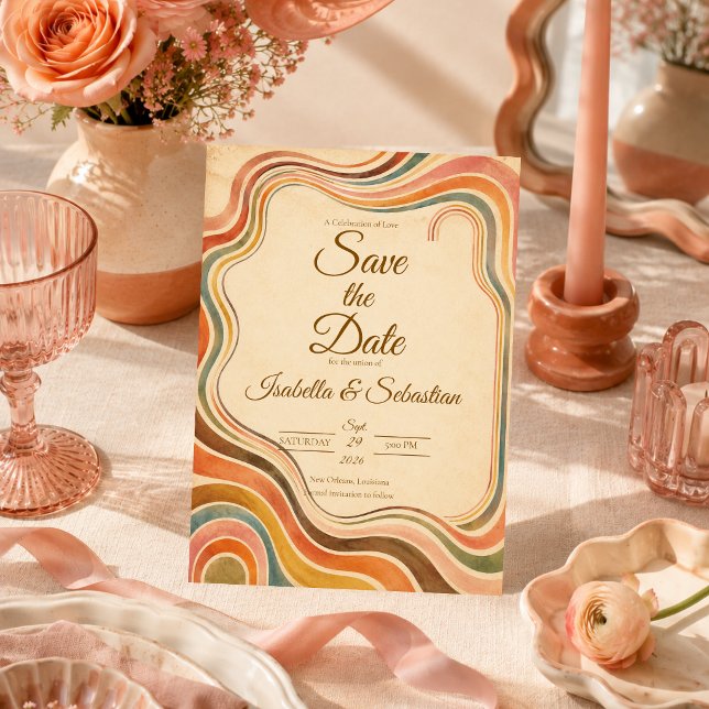 Whimsical Retro Rainbow Wedding Save The Date (Creator Uploaded)