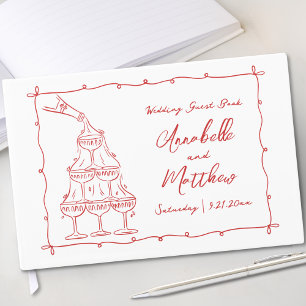 Whimsical Retro Red Hand Drawn Wedding Guest Book
