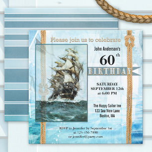 Whimsical Retro Sailor Birthday Party Invitation