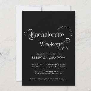 Whimsical Retro Script Black Bachelorette Party Invitation