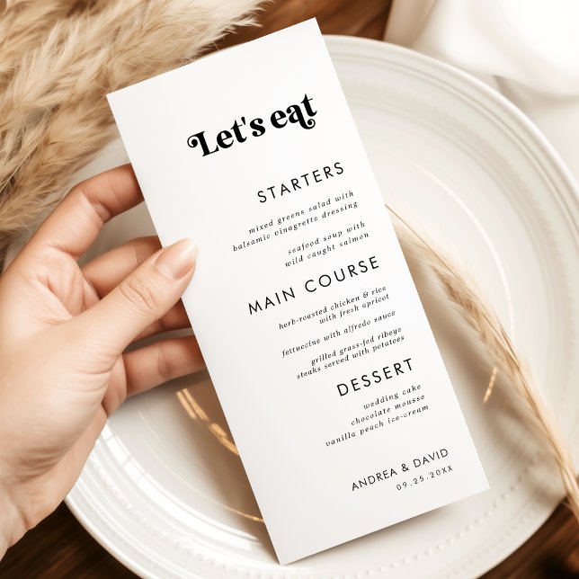 Whimsical Retro Script Let's Eat Minimal Wedding Menu (Creator Uploaded)