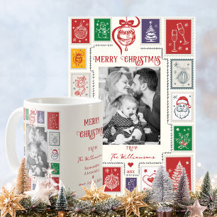 Whimsical Retro Stamp Christmas Illustration Photo Holiday Card