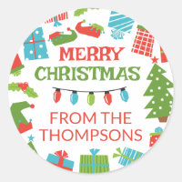 Whimsical Retro Tree & Gifts Merry Christmas From
