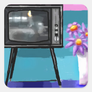 Whimsical Retro TV Television Mid-Century Painting Square Sticker