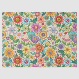 Whimsical Retro Vibes Floral Pattern Decoupage Tissue Paper