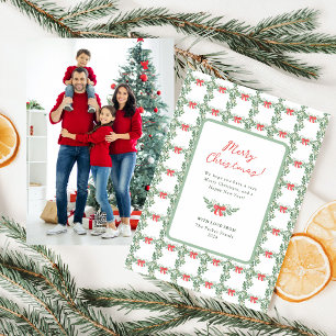 Whimsical Retro White Merry Christmas Photo Back Holiday Card