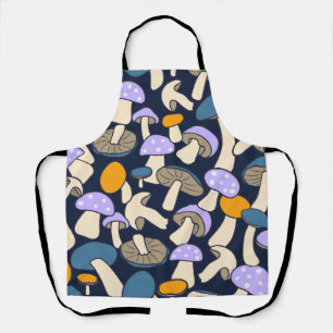 Whimsical Retro Woodland Mushroom Midnight Forest Apron