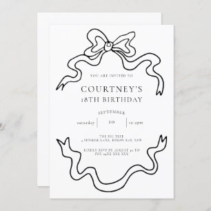 Whimsical Ribbon Bow 18th Birthday Party Invitation