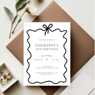 Whimsical Ribbon Bow 18th Birthday Party Invitation