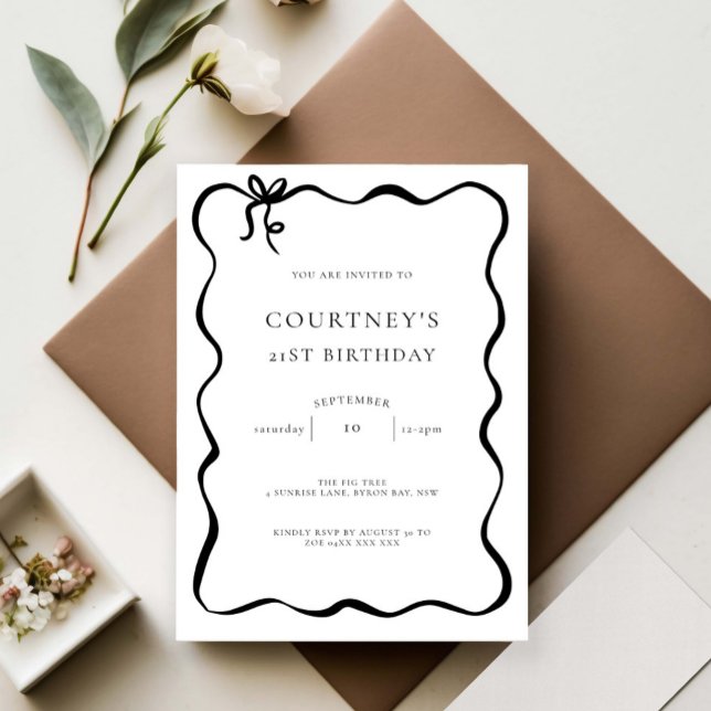 Whimsical Ribbon Bow 21st Birthday Party Invitation (Creator Uploaded)