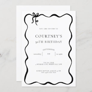 Whimsical Ribbon Bow 30th Birthday Party Invitation