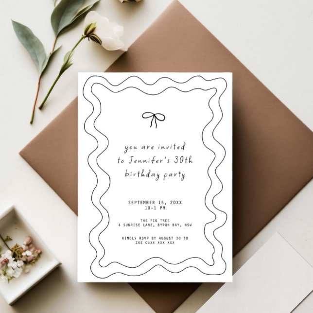 Whimsical Ribbon Bow 30th Birthday Party Invitation (Creator Uploaded)