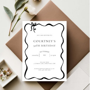 Whimsical Ribbon Bow 50th Birthday Party Invitation