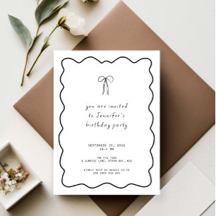 Whimsical Ribbon Bow Birthday Party Invitation