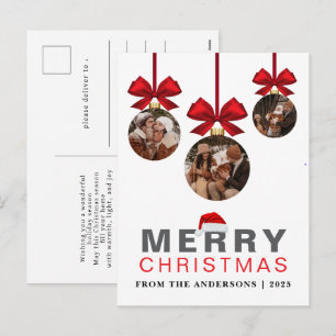 Whimsical Ribbon Hanging Bauble 3 Photo Christmas Holiday Postcard