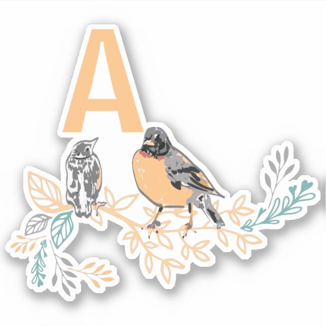 Whimsical Robin Bird Mama Baby Flowers Monogram (Front)