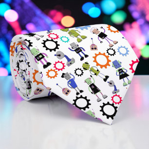 Whimsical Robots Fun Custom Necktie Tie