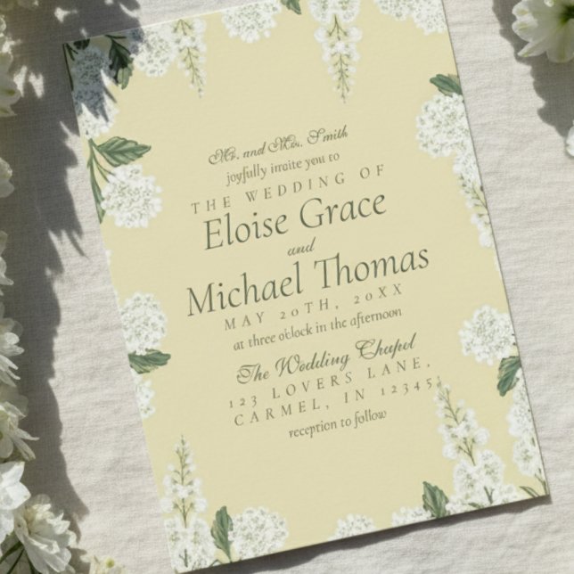 Whimsical Romantic Floral Butter Yellow Wedding Invitation (Announce your special day with this Whimsical Romantic Floral Butter Yellow Wedding Invitation!)