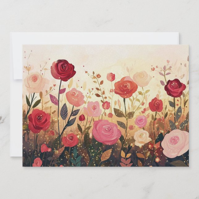 Whimsical rose garden holiday card (Front)