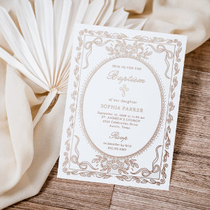 Whimsical Rose Gold Coquette Frame Baptism