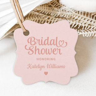 Whimsical Rose Gold Pink Heart Wedding Shower Favour Tags