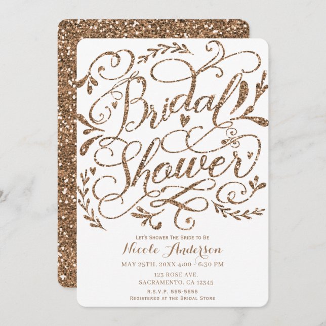 Whimsical Rose Gold Pink Lettering Bridal Shower Invitation (Front/Back)