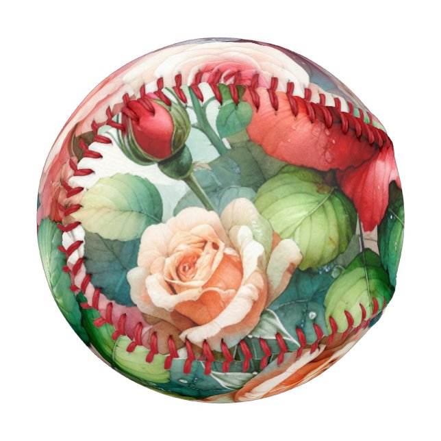 Whimsical Rose Pattern Baseball (Front Left)
