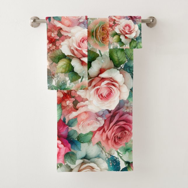 Whimsical Rose Pattern Bath Towel Set (Insitu)
