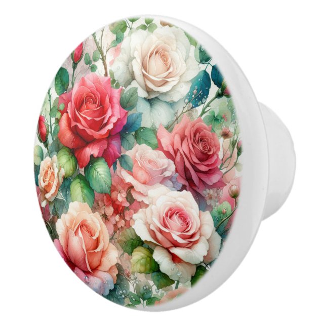 Whimsical Rose Pattern Ceramic Knob (Right)