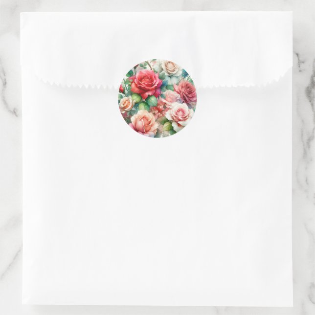 Whimsical Rose Pattern Classic Round Sticker (Bag)