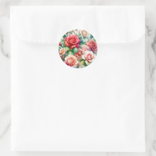 Whimsical Rose Pattern Classic Round Sticker