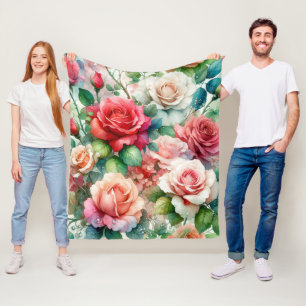 Whimsical Rose Pattern Fleece Blanket