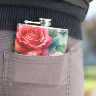 Whimsical Rose Pattern Hip Flask