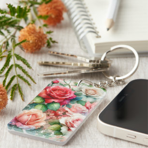 Whimsical Rose Pattern Key Ring