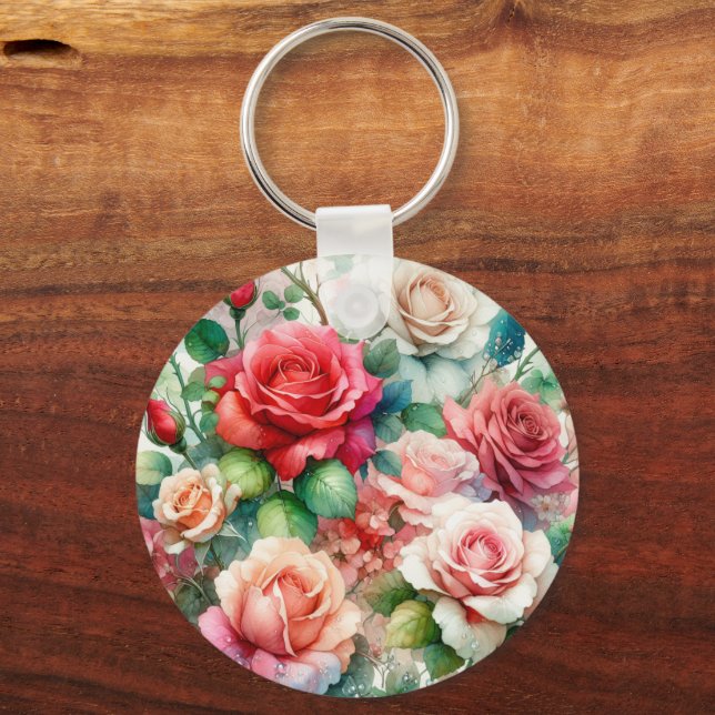Whimsical Rose Pattern Key Ring (Back)