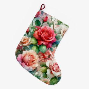 Whimsical Rose Pattern Large Christmas Stocking