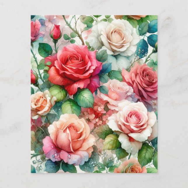 Whimsical Rose Pattern Paper Sheet (Front)