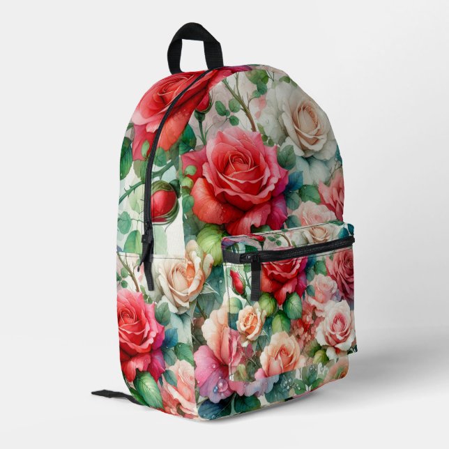 Whimsical Rose Pattern Printed Backpack (Back Corner Left)