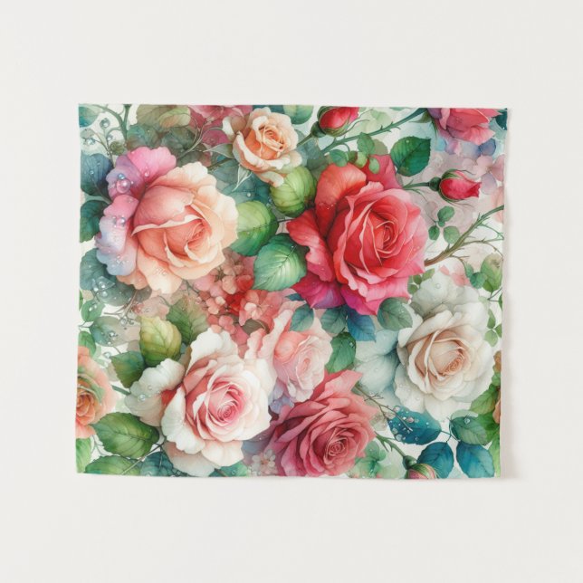 Whimsical Rose Pattern Tapestry (Front (Horizontal))