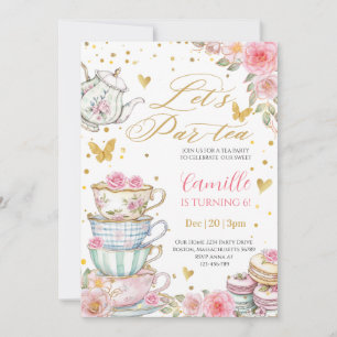 Whimsical rose Pink Floral Tea Party Birthday  Invitation