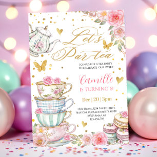 Whimsical rose Pink Floral Tea Party Birthday   Invitation